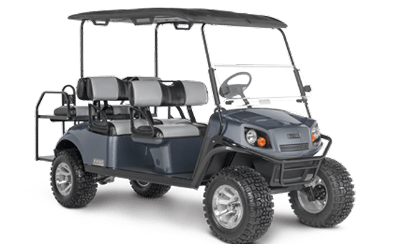 Covered 6 seater golf cart available for rent as a part of Central Texas Valet's shuttle service.